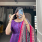 Lorenvalley Purple Tussar Silk Print With Foil Print Gown with Dupatta | Swadesiicart