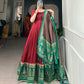 Lorenvalley Red Tussar Silk Print With Foil Print Gown with Dupatta | Swadesiicart