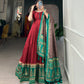 Lorenvalley Red Tussar Silk Print With Foil Print Gown with Dupatta | Swadesiicart