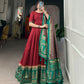 Lorenvalley Red Tussar Silk Print With Foil Print Gown with Dupatta | Swadesiicart