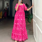 Lorenvalley Pink Georgette Floral Print Gown | Swadesiicart