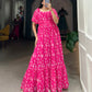 Lorenvalley Pink Georgette Floral Print Gown | Swadesiicart