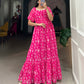 Lorenvalley Pink Georgette Floral Print Gown | Swadesiicart