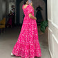 Lorenvalley Pink Georgette Floral Print Gown | Swadesiicart