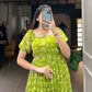 Lorenvalley Parrot green Georgette Floral Print Gown | Swadesiicart