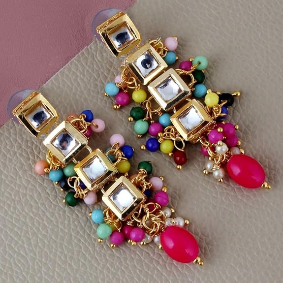 Tehzeeb Creations Back Meenakari Gold-Polished Square Shape Tika Earring Jewellery Set Uncut Kundan Big Faux Kundan Dibbi Kundan Choker Necklace Set | Swadesiicart