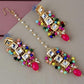 Tehzeeb Creations Back Meenakari Gold-Polished Square Shape Tika Earring Jewellery Set Uncut Kundan Big Faux Kundan Dibbi Kundan Choker Necklace Set | Swadesiicart