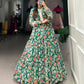 Lorenvalley Green Georgette Floral Print Gown | Swadesiicart