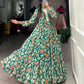 Lorenvalley Green Georgette Floral Print Gown | Swadesiicart