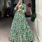 Lorenvalley Green Georgette Floral Print Gown | Swadesiicart