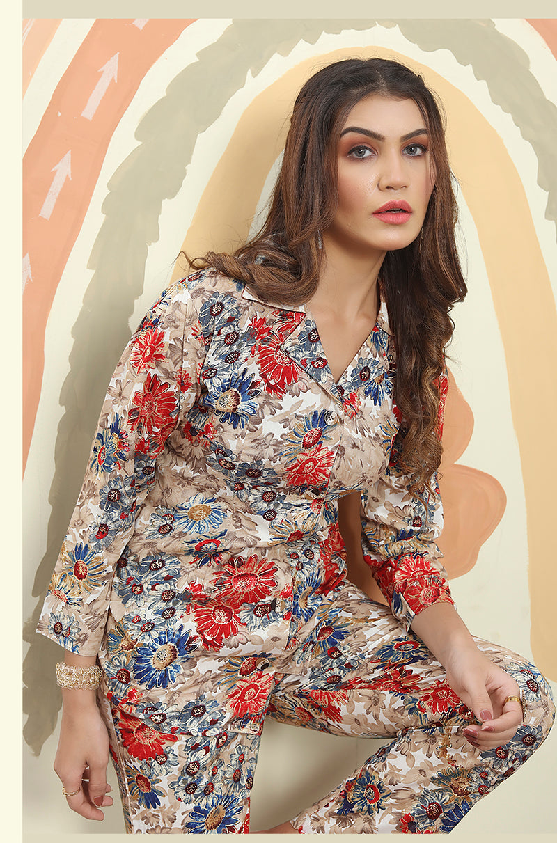 Monjolika Fashion Multicolor Printed Rayon Designer Co Ord Set - Swadesiicart