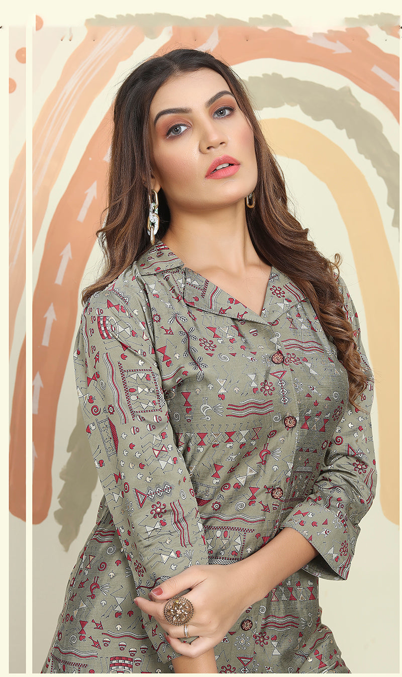 Monjolika Fashion Grey Color Printed Rayon Designer Co Ord Set - Swadesiicart