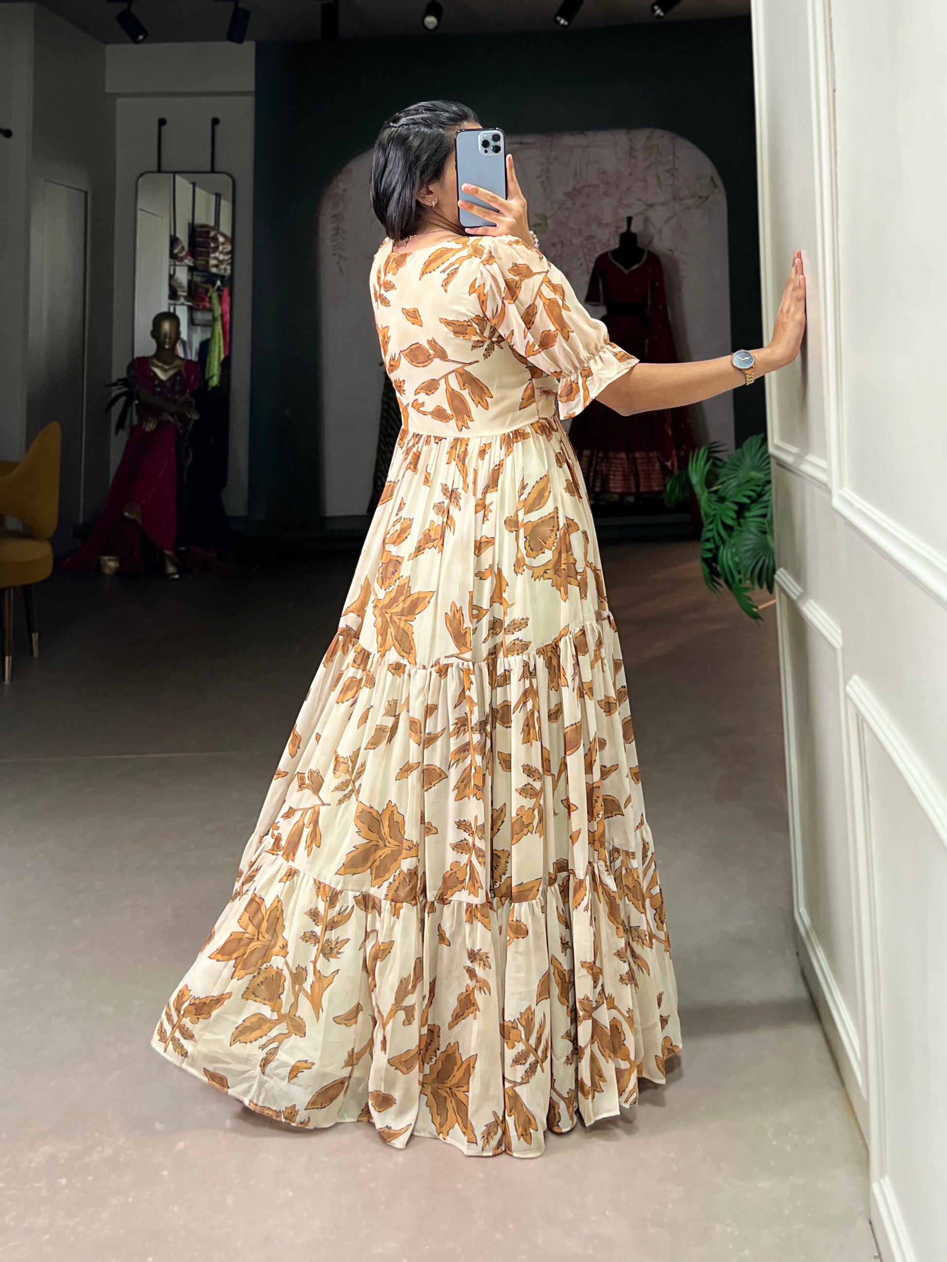 Lorenvalley Chiku Georgette Print Gown | Swadesiicart
