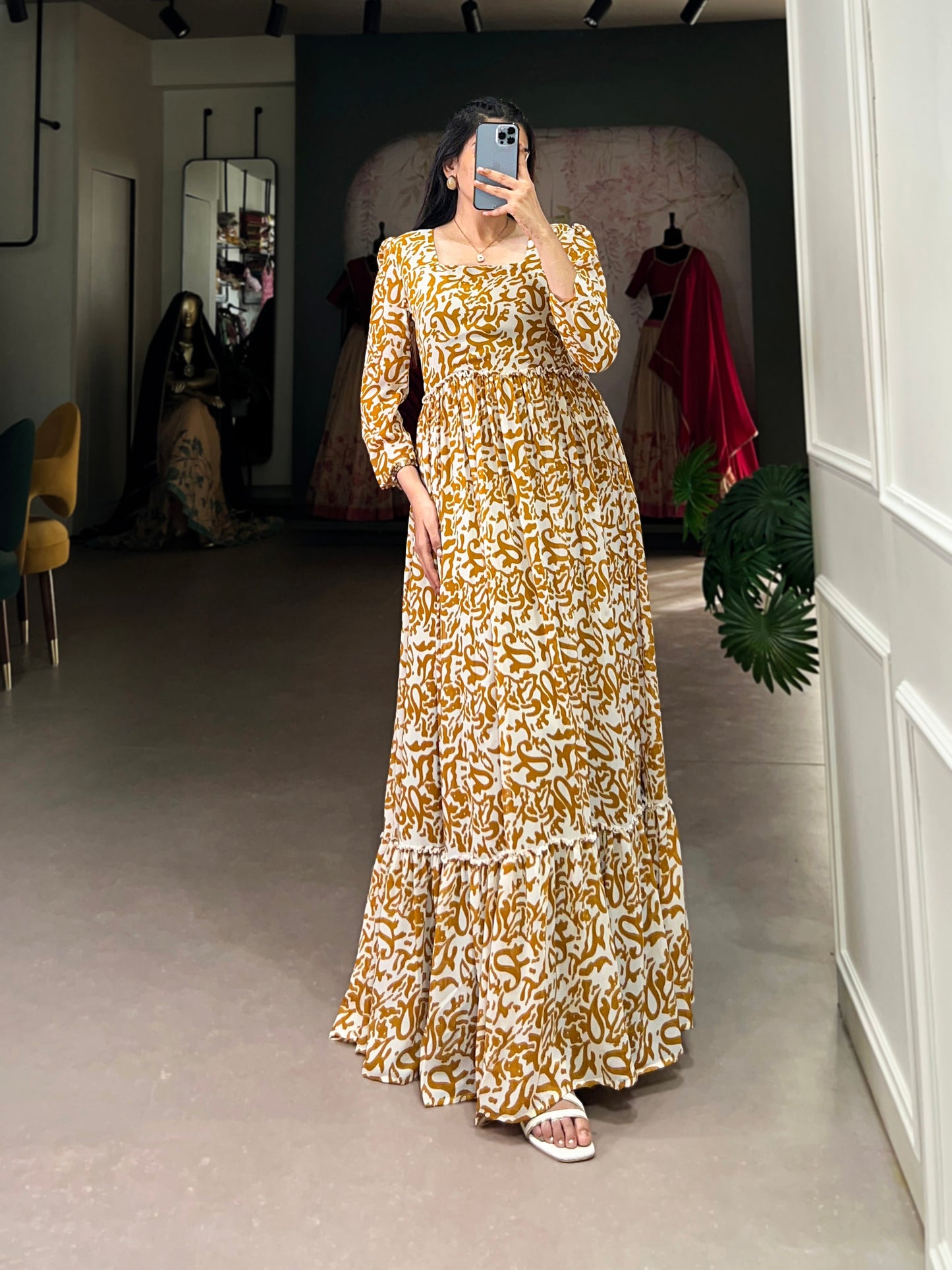 Lorenvalley Mustad Georgette Printed Gown | Swadesiicart