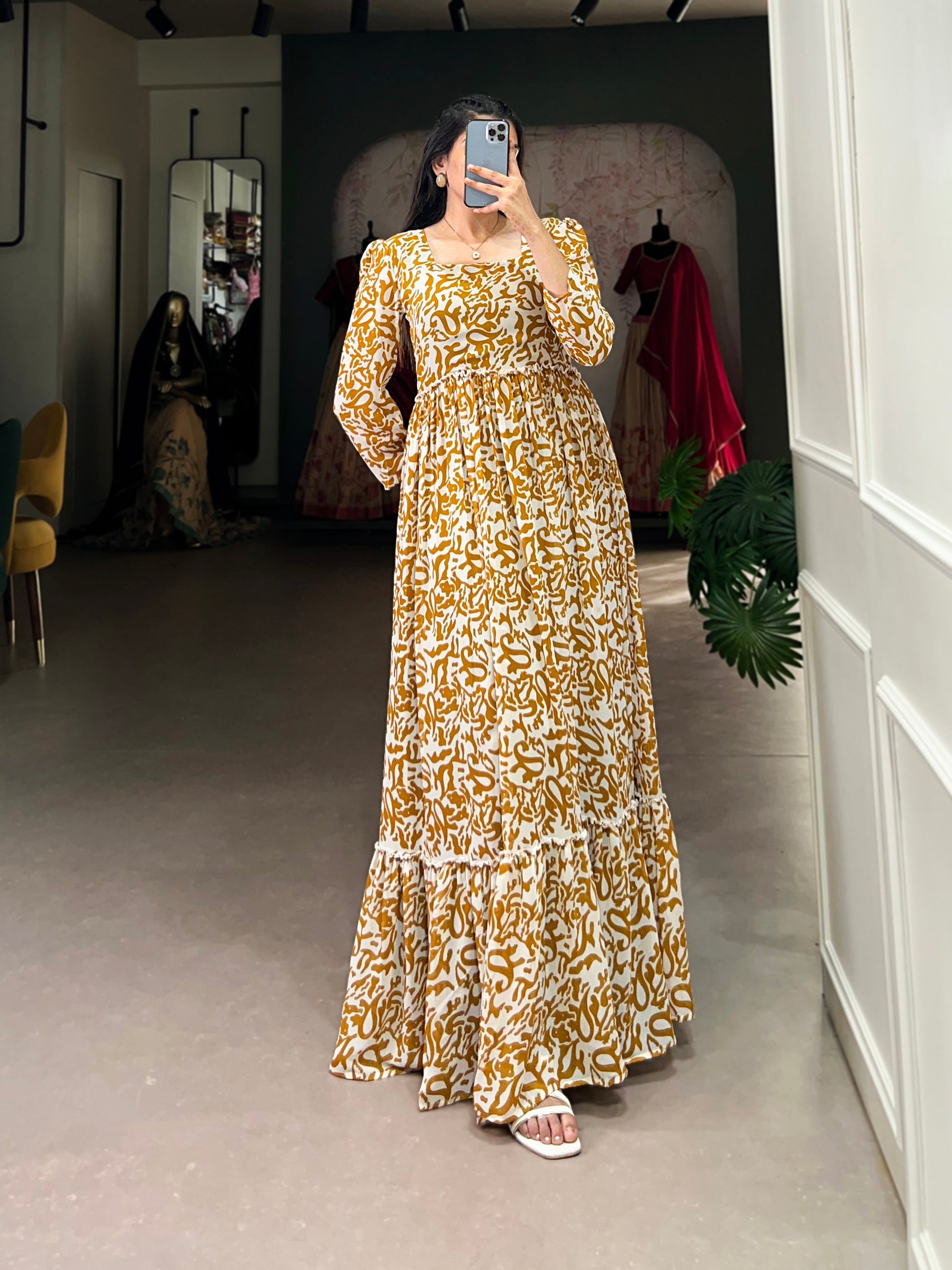 Lorenvalley Mustad Georgette Printed Gown | Swadesiicart