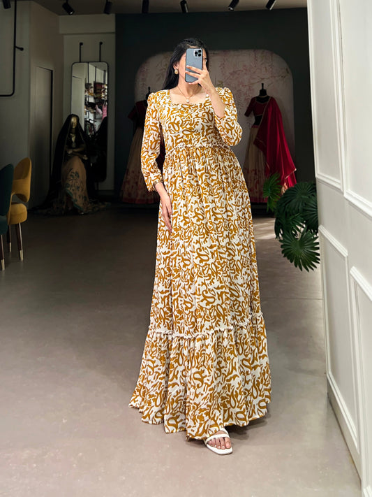 Lorenvalley Mustad Georgette Printed Gown | Swadesiicart