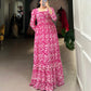 Lorenvalley Pink Georgette Printed Gown | Swadesiicart