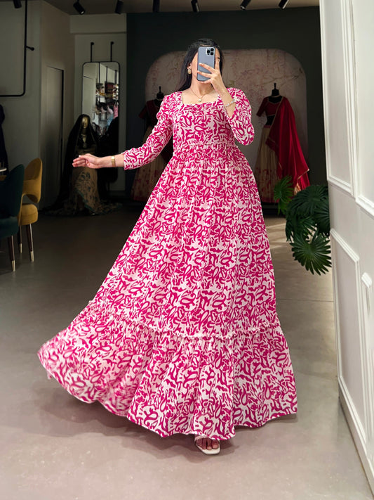 Lorenvalley Pink Georgette Printed Gown | Swadesiicart
