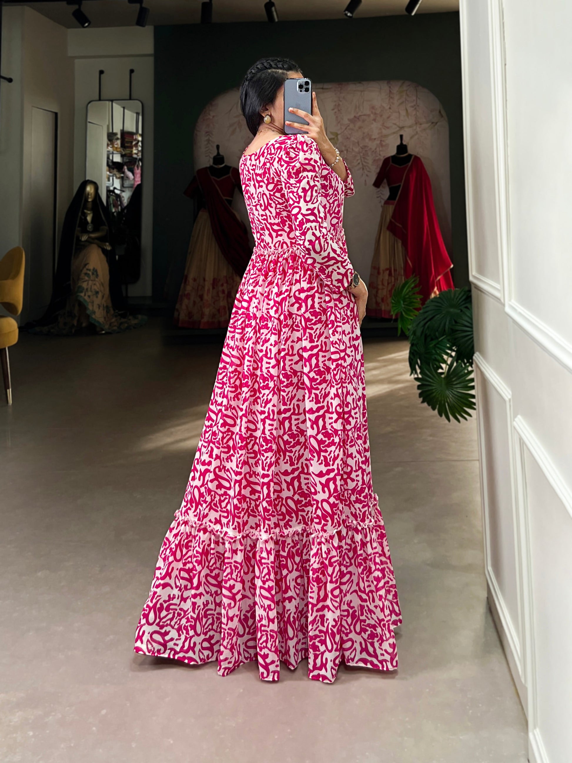 Lorenvalley Pink Georgette Printed Gown | Swadesiicart