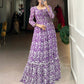 Lorenvalley Purple Georgette Printed Gown | Swadesiicart