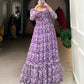 Lorenvalley Purple Georgette Printed Gown | Swadesiicart