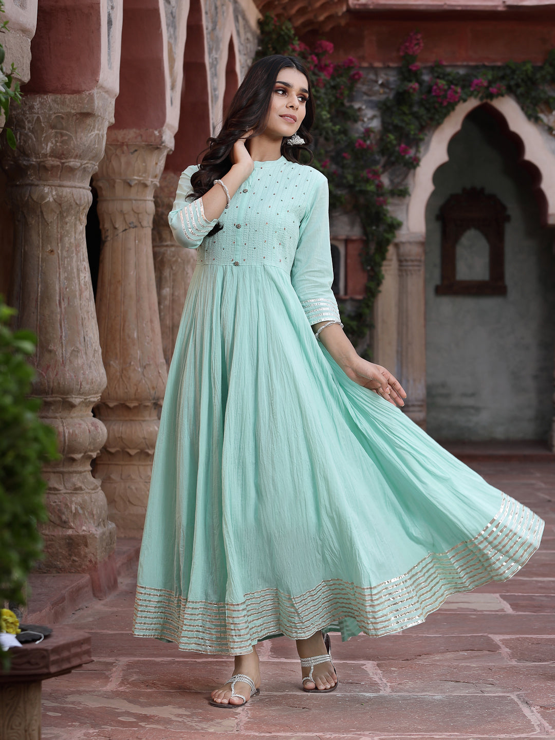 Juniper Women Sky Blue Cotton Solid Flared Dress | Swadesiicart