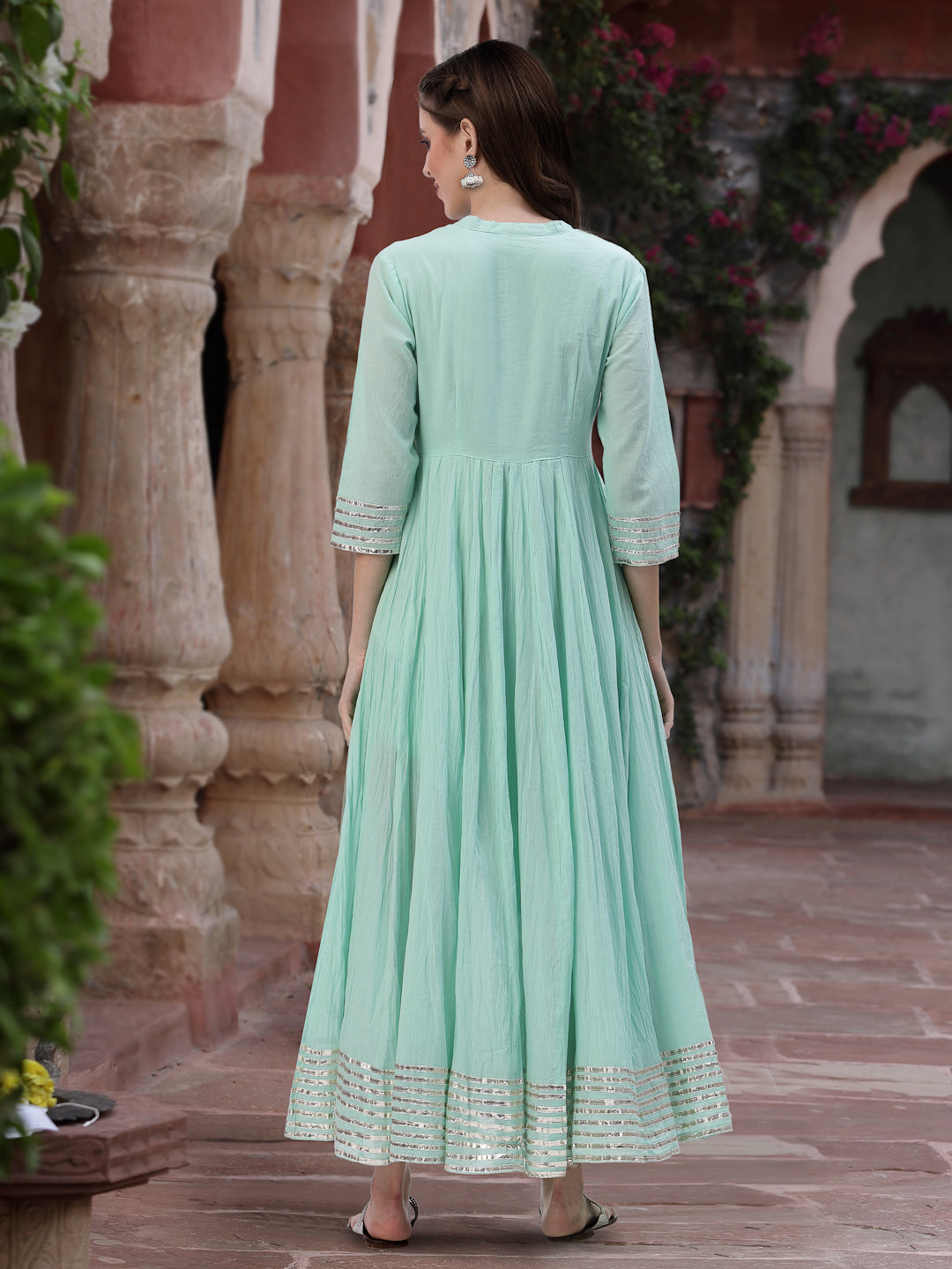 Juniper Women Sky Blue Cotton Solid Flared Dress | Swadesiicart