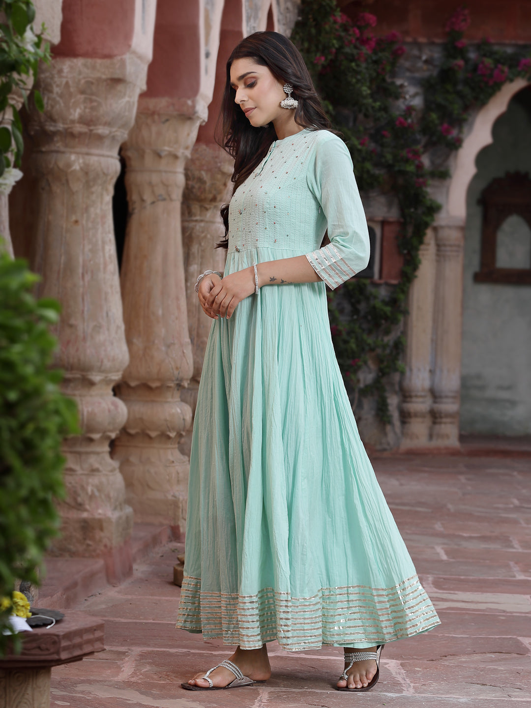 Juniper Women Sky Blue Cotton Solid Flared Dress | Swadesiicart
