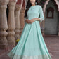 Juniper Women Sky Blue Cotton Solid Flared Dress | Swadesiicart