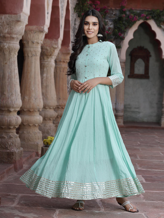 Juniper Women Sky Blue Cotton Solid Flared Dress | Swadesiicart