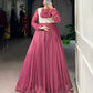 Lorenvalley Fashion Pink Silver Glosy Crunchy Lace Touch Up Gown with Koti | Swadesiicart