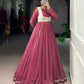 Lorenvalley Fashion Pink Silver Glosy Crunchy Lace Touch Up Gown with Koti | Swadesiicart