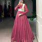 Lorenvalley Fashion Pink Silver Glosy Crunchy Lace Touch Up Gown with Koti | Swadesiicart