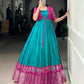 Lorenvalley Fashion Firozi Tussar Chex Patola Print With Weaving Work Border Gown with Koti | Swadesiicart