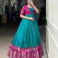 Lorenvalley Fashion Firozi Tussar Chex Patola Print With Weaving Work Border Gown with Koti | Swadesiicart
