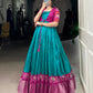 Lorenvalley Fashion Firozi Tussar Chex Patola Print With Weaving Work Border Gown with Koti | Swadesiicart