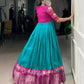 Lorenvalley Fashion Firozi Tussar Chex Patola Print With Weaving Work Border Gown with Koti | Swadesiicart