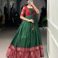 Lorenvalley Fashion Green Tussar Chex Patola Print With Weaving Work Border Gown with Koti | Swadesiicart