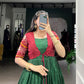 Lorenvalley Fashion Green Tussar Chex Patola Print With Weaving Work Border Gown with Koti | Swadesiicart