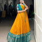 Lorenvalley Fashion Mustard Tussar Chex Patola Print With Weaving Work Border Gown with Koti | Swadesiicart