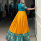 Lorenvalley Fashion Mustard Tussar Chex Patola Print With Weaving Work Border Gown with Koti | Swadesiicart