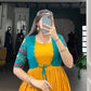 Lorenvalley Fashion Mustard Tussar Chex Patola Print With Weaving Work Border Gown with Koti | Swadesiicart