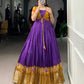 Lorenvalley Fashion Purple Tussar Chex Patola Print With Weaving Work Border Gown with Koti | Swadesiicart