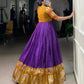 Lorenvalley Fashion Purple Tussar Chex Patola Print With Weaving Work Border Gown with Koti | Swadesiicart