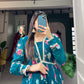 Lorenvalley Teal Georgette Floral print with Lace Border Gown | Swadesiicart