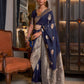 Monjolika Fashion Navy Blue Color Handloom Khadi Georgette Tradtional Saree | Swadesiicart