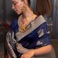 Monjolika Fashion Navy Blue Color Handloom Khadi Georgette Tradtional Saree | Swadesiicart