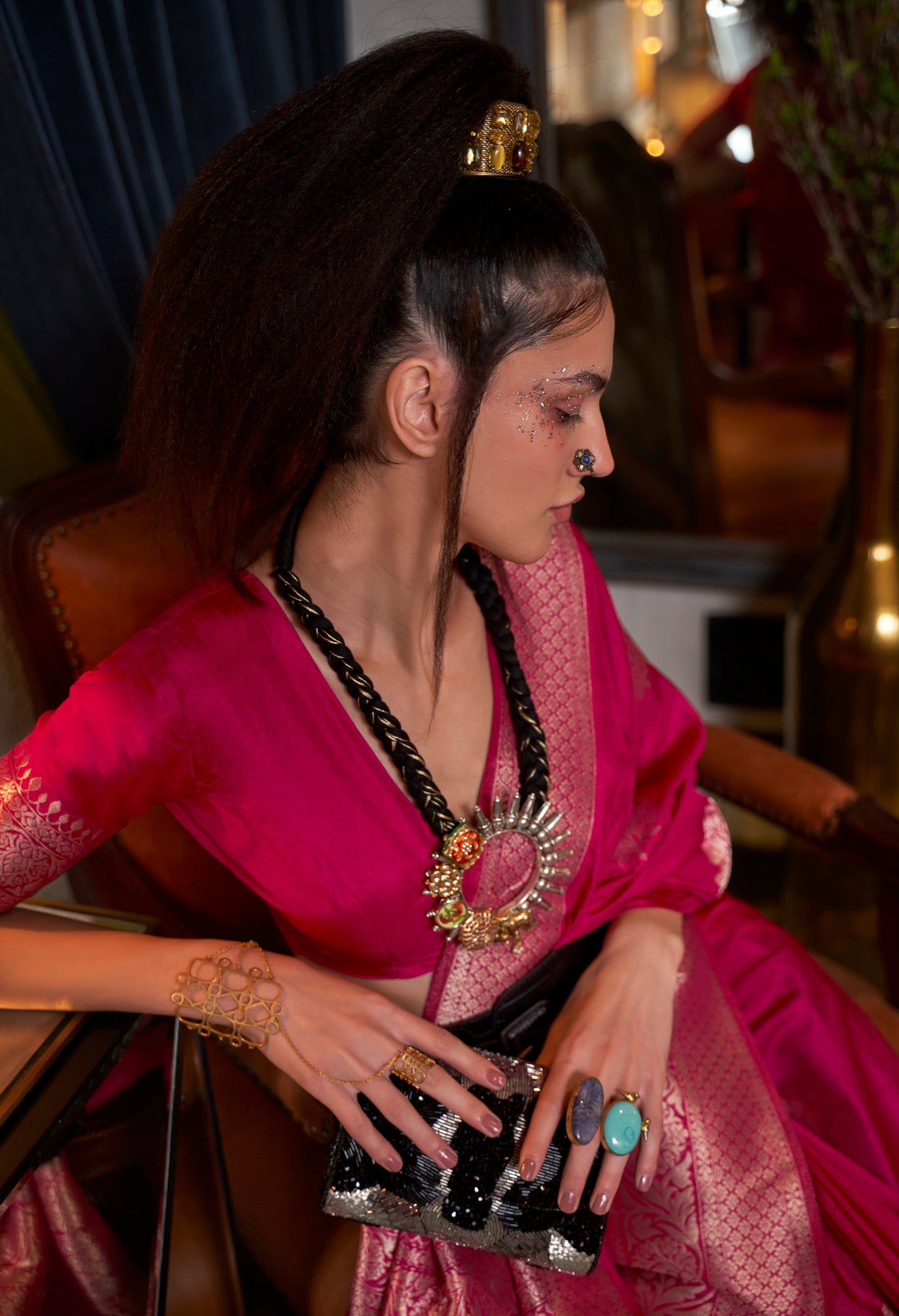 Monjolika Fashion Rani Pink Color Handloom Khadi Georgette Tradtional Saree | Swadesiicart
