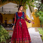 Lorenvalley Fashion Maroon Poly Cotton Kalamkari Print With Zari Weaving Work Border Gown with Koti | Swadesiicart