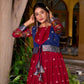 Lorenvalley Fashion Maroon Poly Cotton Kalamkari Print With Zari Weaving Work Border Gown with Koti | Swadesiicart